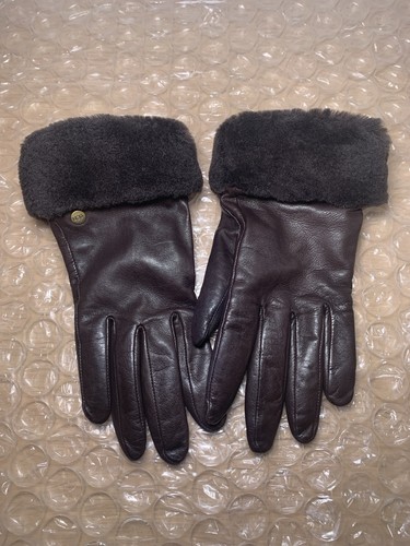Ugg short leather gloves - gloves, brown